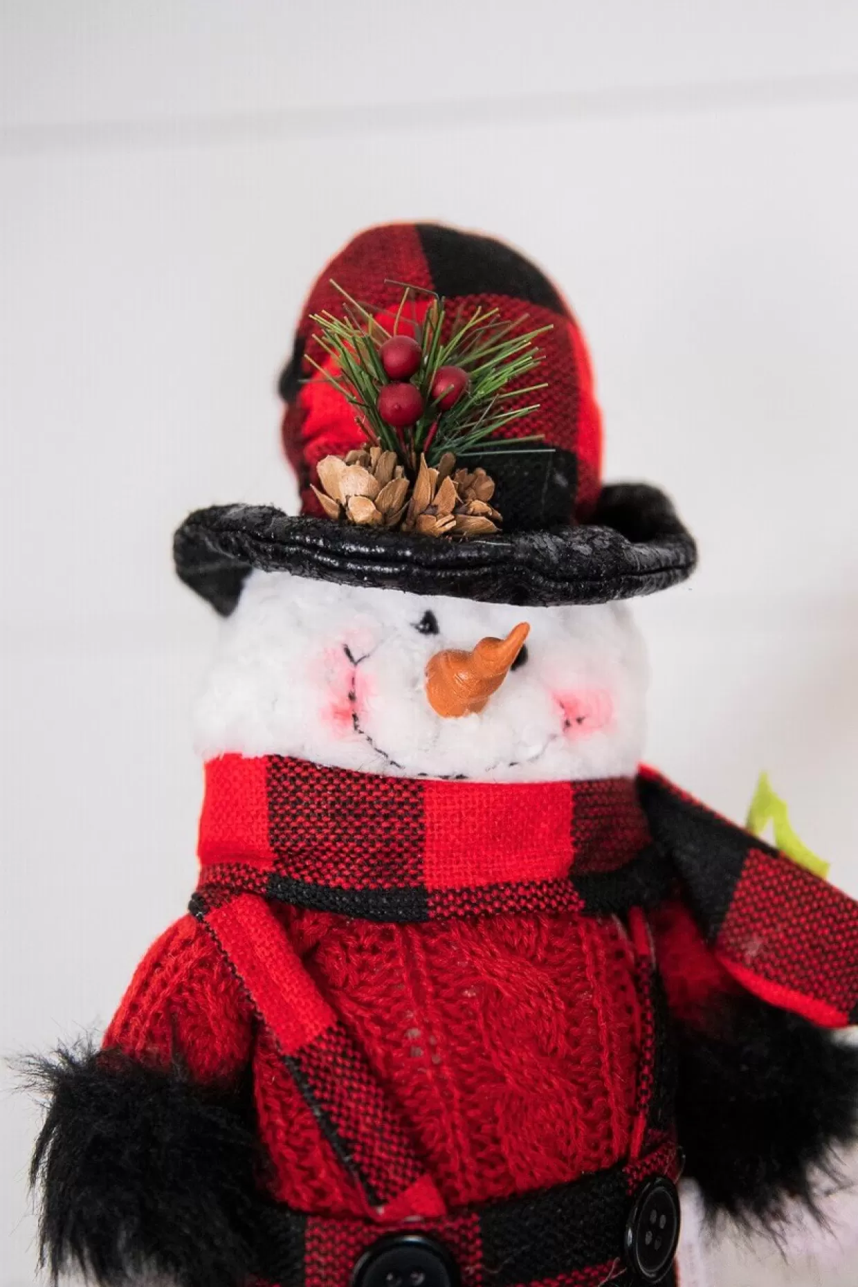 Decorator's Warehouse 15” Buffalo Check Plush Snowman Shelf Sitter With Dangle Legs