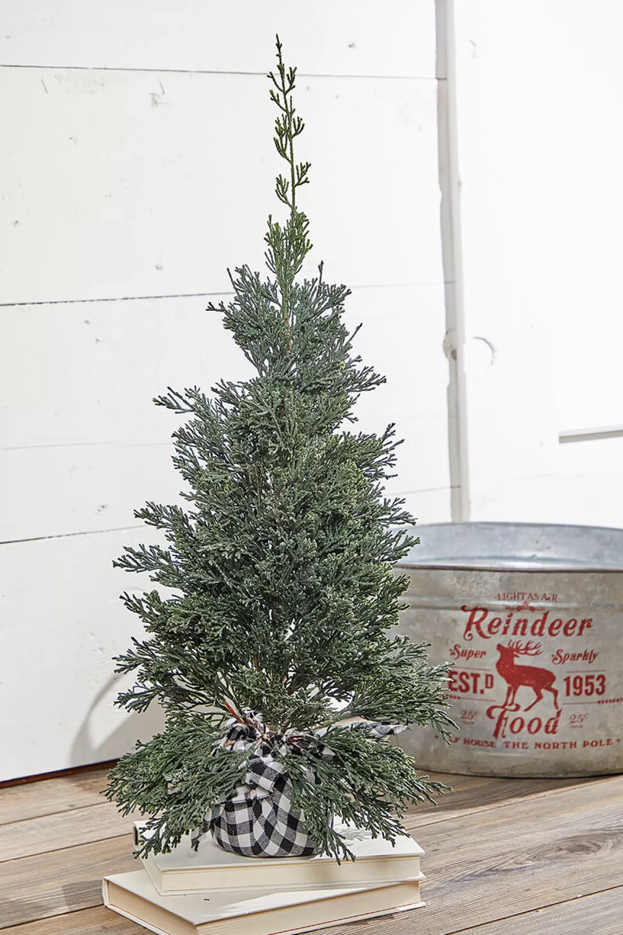 Decorator's Warehouse 24" Plastic Cedar Tree In Black & White Buffalo Fabric Bucket
