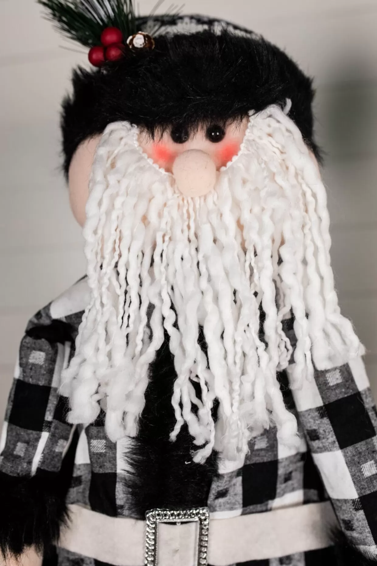 Decorator's Warehouse 32” Black And White Buffalo Check Santa And Snowman Plush Figurine
