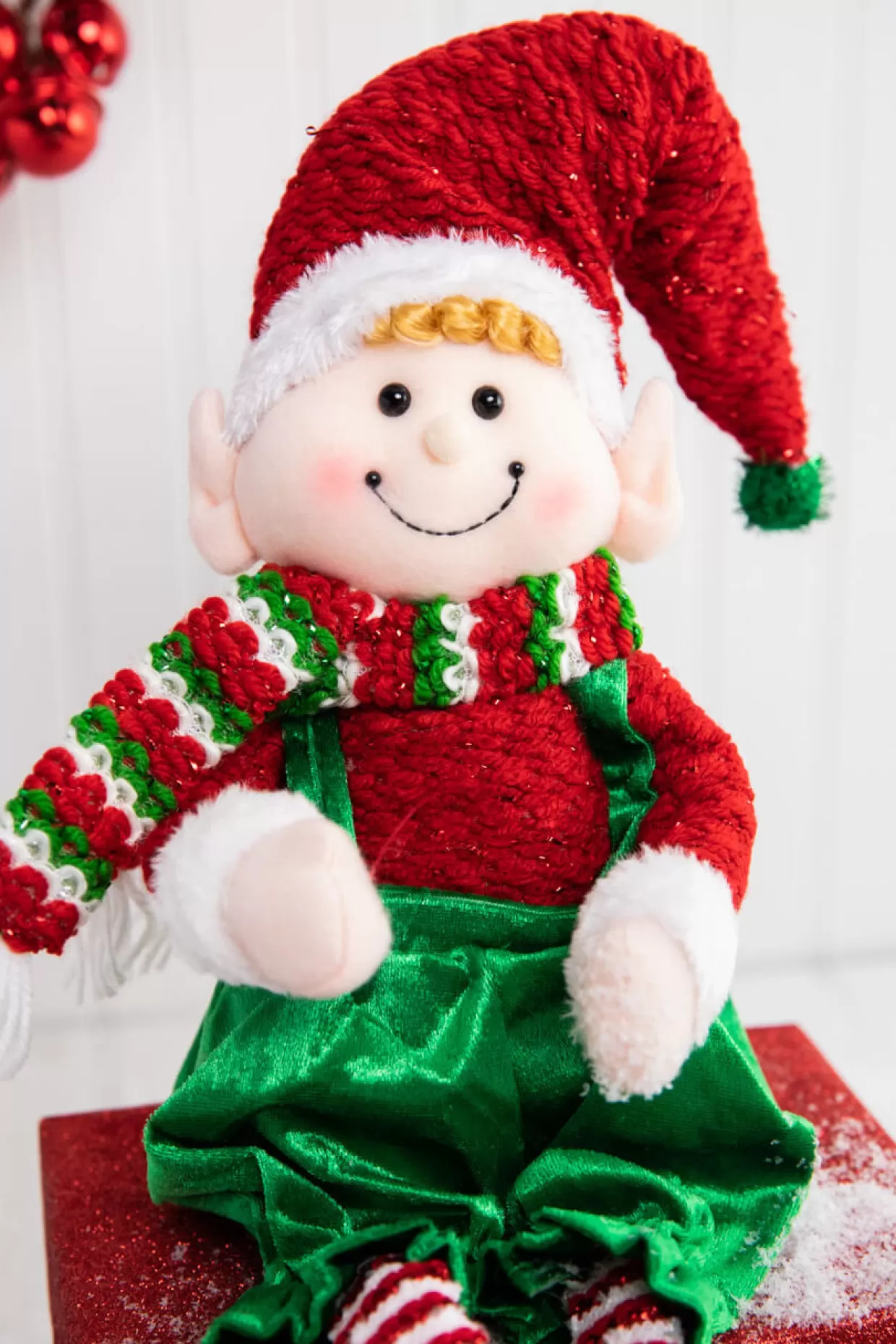 Decorator's Warehouse 32” Fabric Sitting Christmas Candy Elf