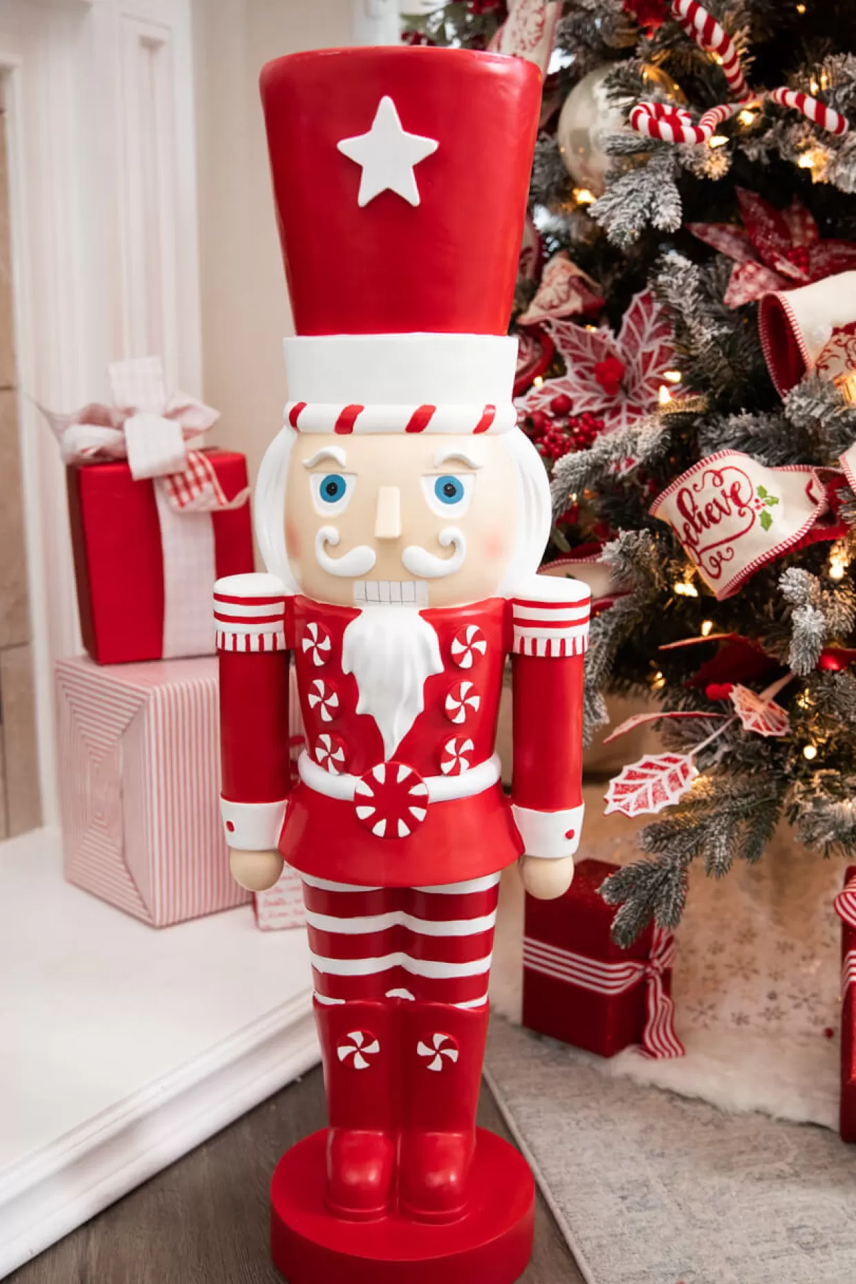 Decorator's Warehouse 35.8” Resin Red And White Peppermint Nutcracker Decoration