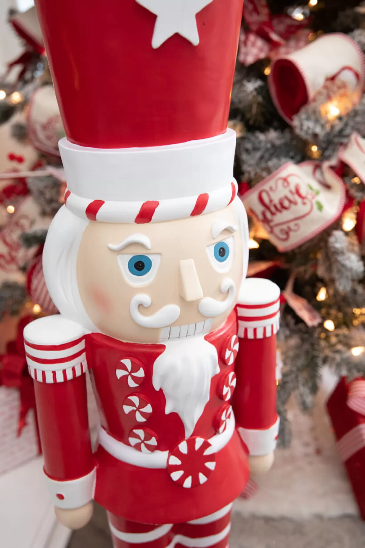 Decorator's Warehouse 35.8” Resin Red And White Peppermint Nutcracker Decoration