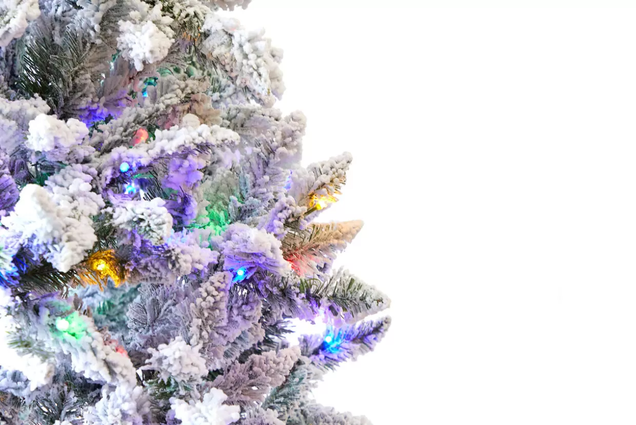 Decorator's Warehouse 7.5' Flocked Aleutian Artificial Christmas Tree With 550 Color-Changing Lights