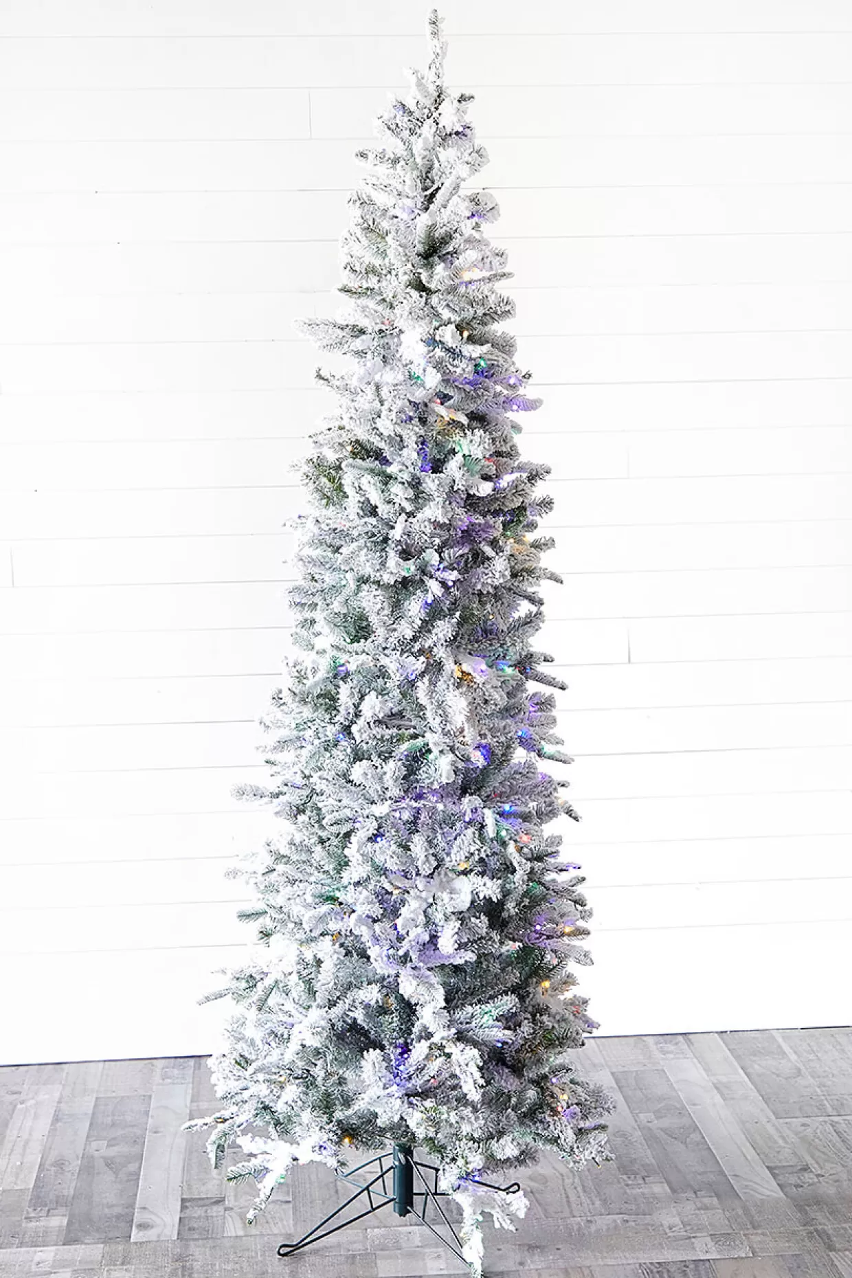 Decorator's Warehouse 7.5' Snowcrest Pencil Pine Artificial Christmas Tree With 500 Color-Changing Lights