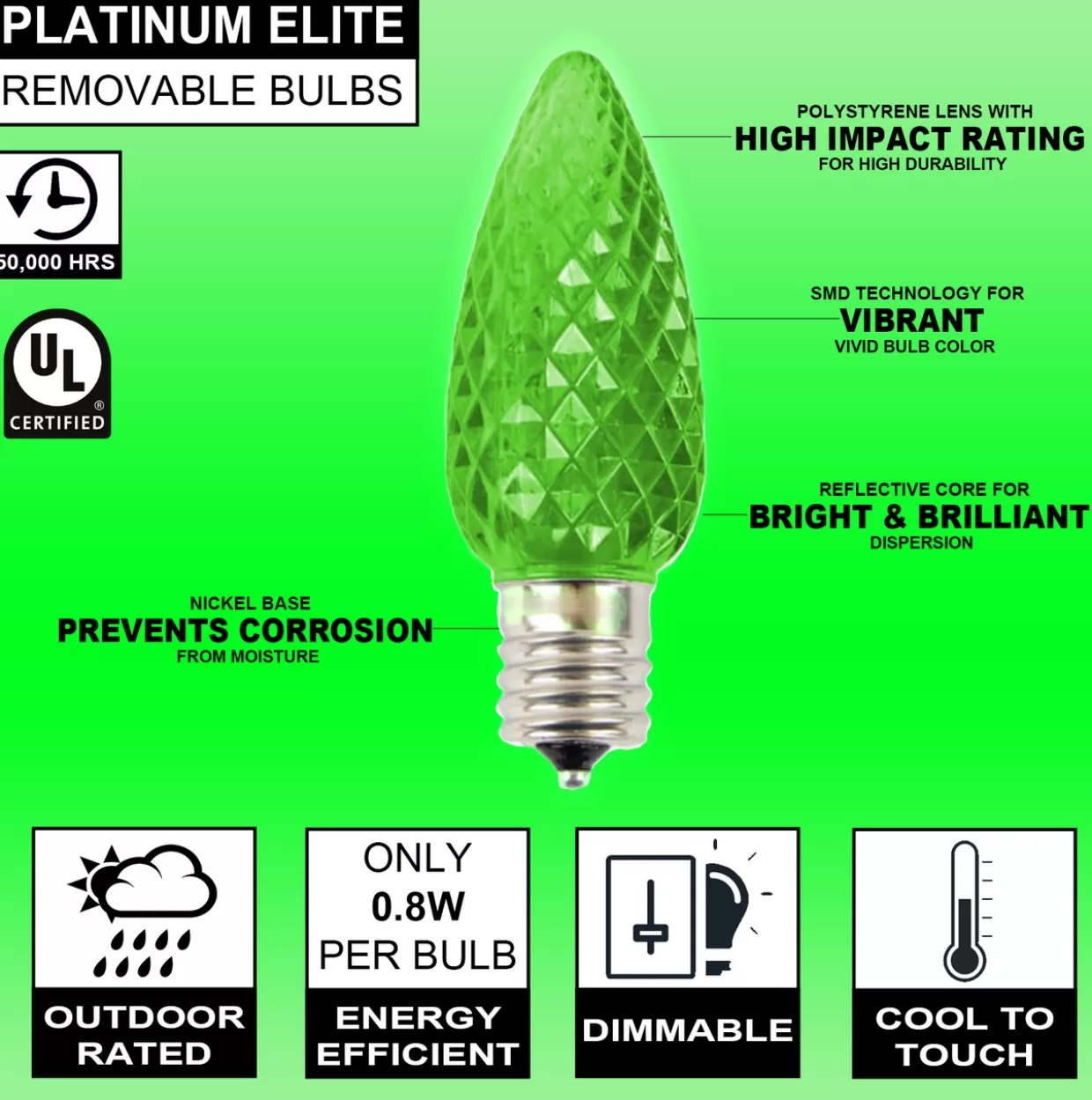 Decorator's Warehouse C9 Platinum Elite LED SMD Bulb (25 Bulbs/bag) - Faceted, Green