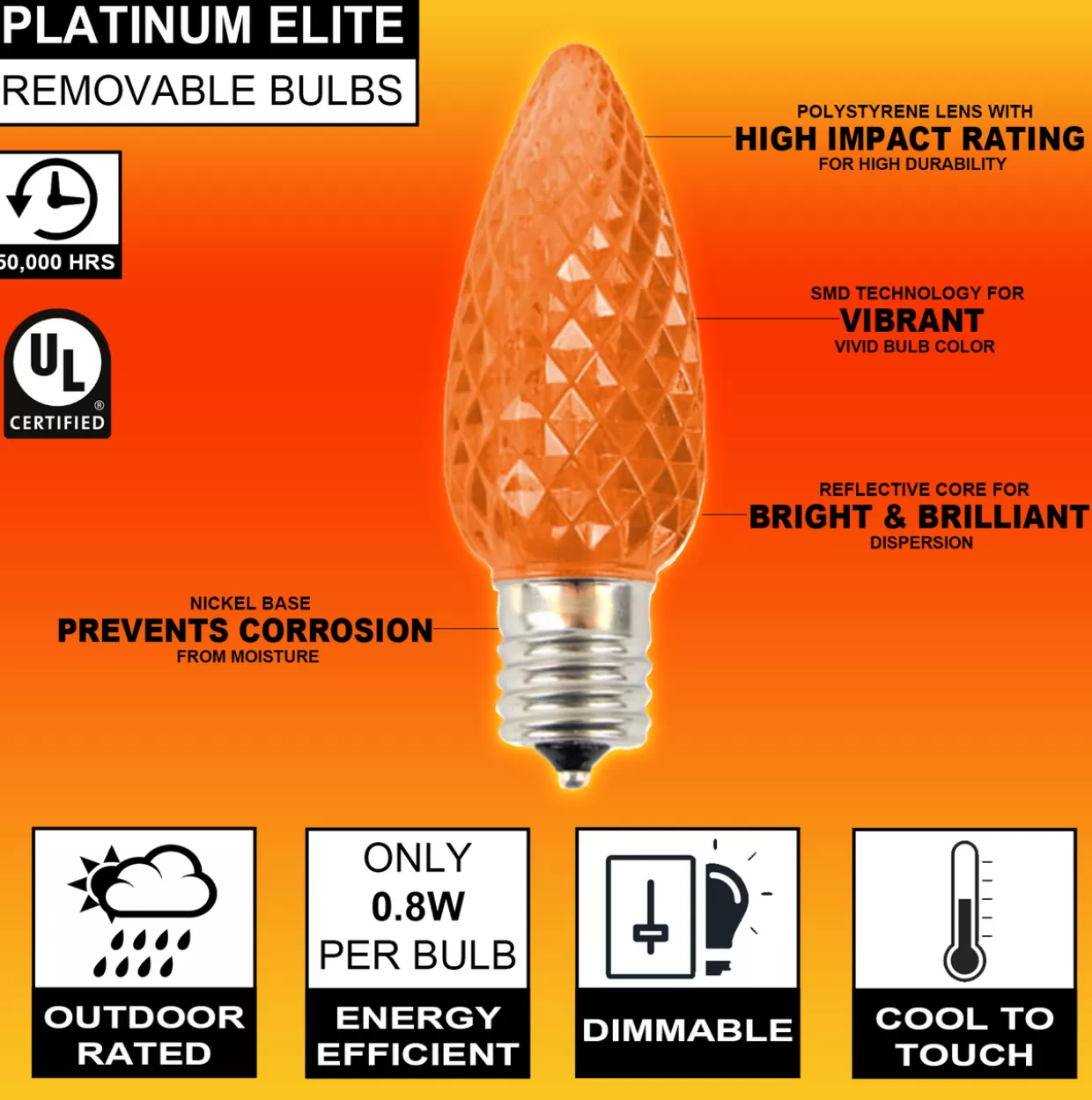 Decorator's Warehouse C9 Platinum Elite LED SMD Bulb (25 Bulbs/bag) - Faceted, Orange