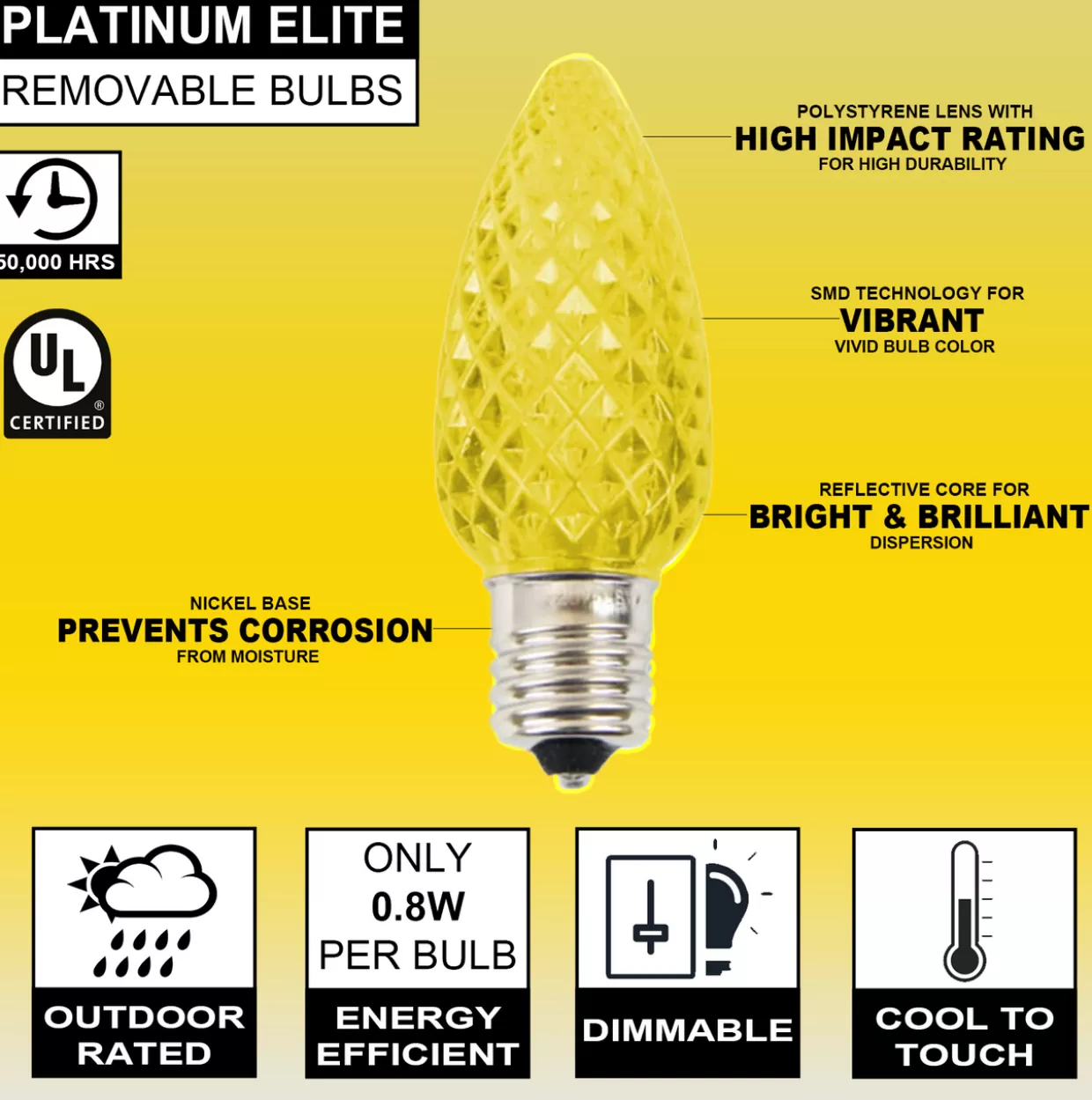 Decorator's Warehouse C9 Platinum Elite LED SMD Bulb (25 Bulbs/bag) - Faceted, Yellow