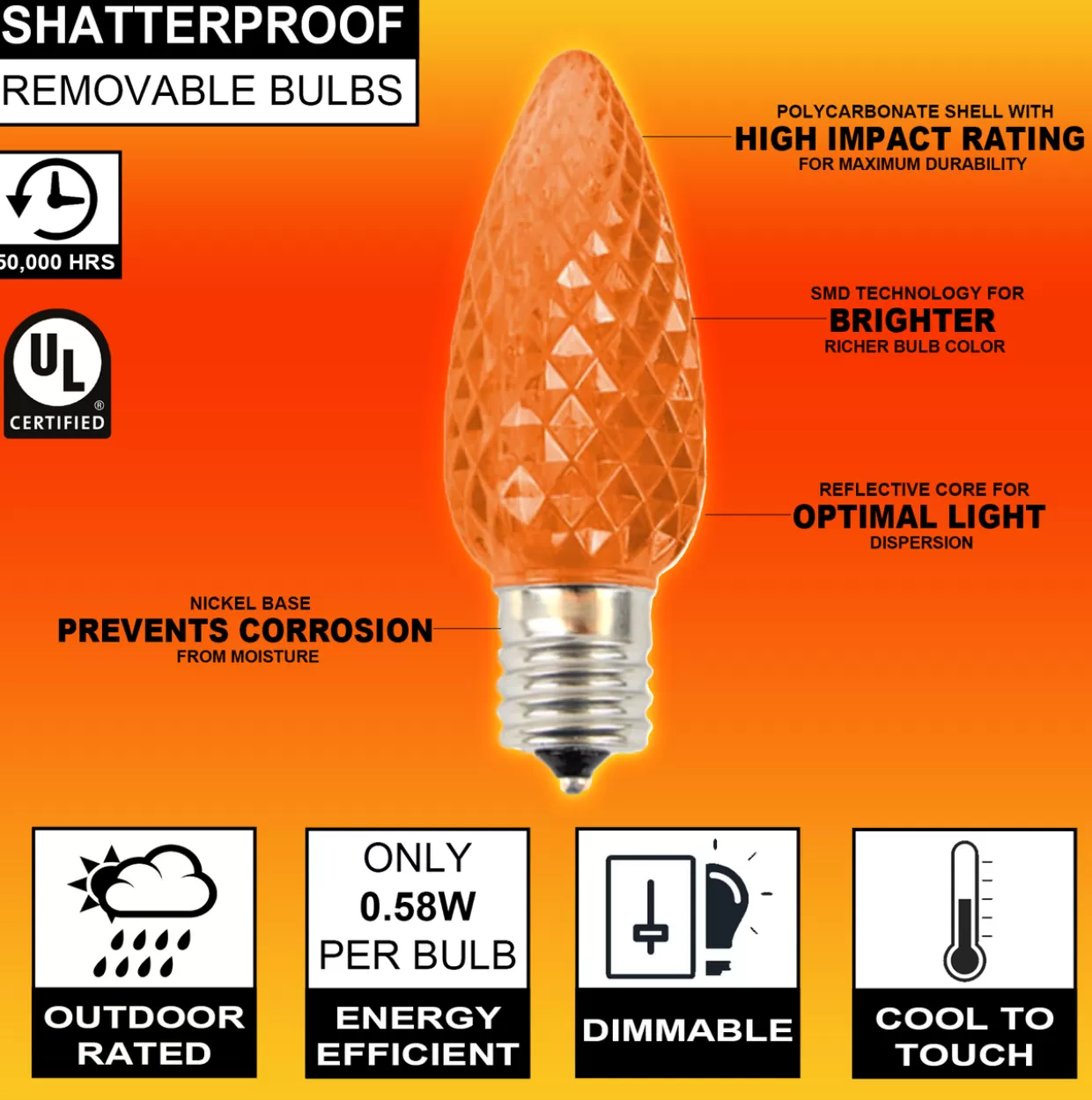 Decorator's Warehouse C9 Wonderful LED SMD Bulb (25 Bulbs/bag) - Faceted, Orange