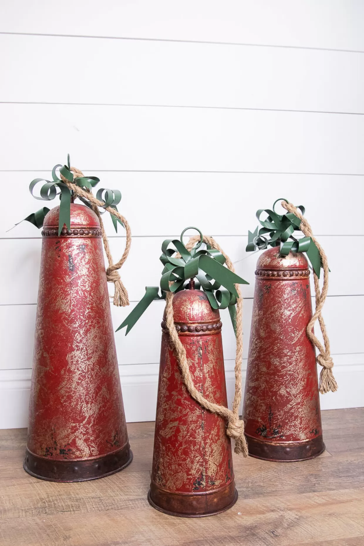 Decorator's Warehouse Metal Holiday Bells With Bow & Jute Hanger - Set Of 3