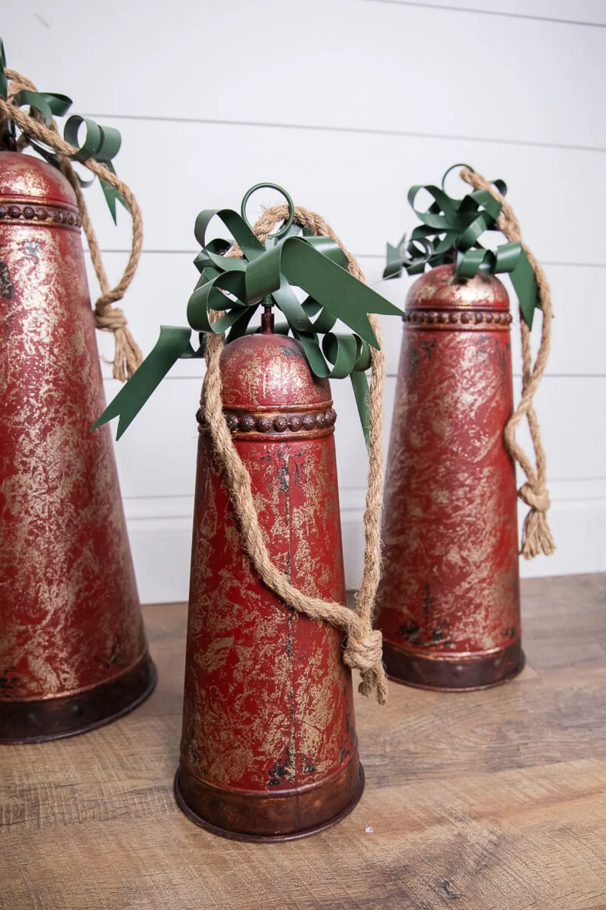 Decorator's Warehouse Metal Holiday Bells With Bow & Jute Hanger - Set Of 3