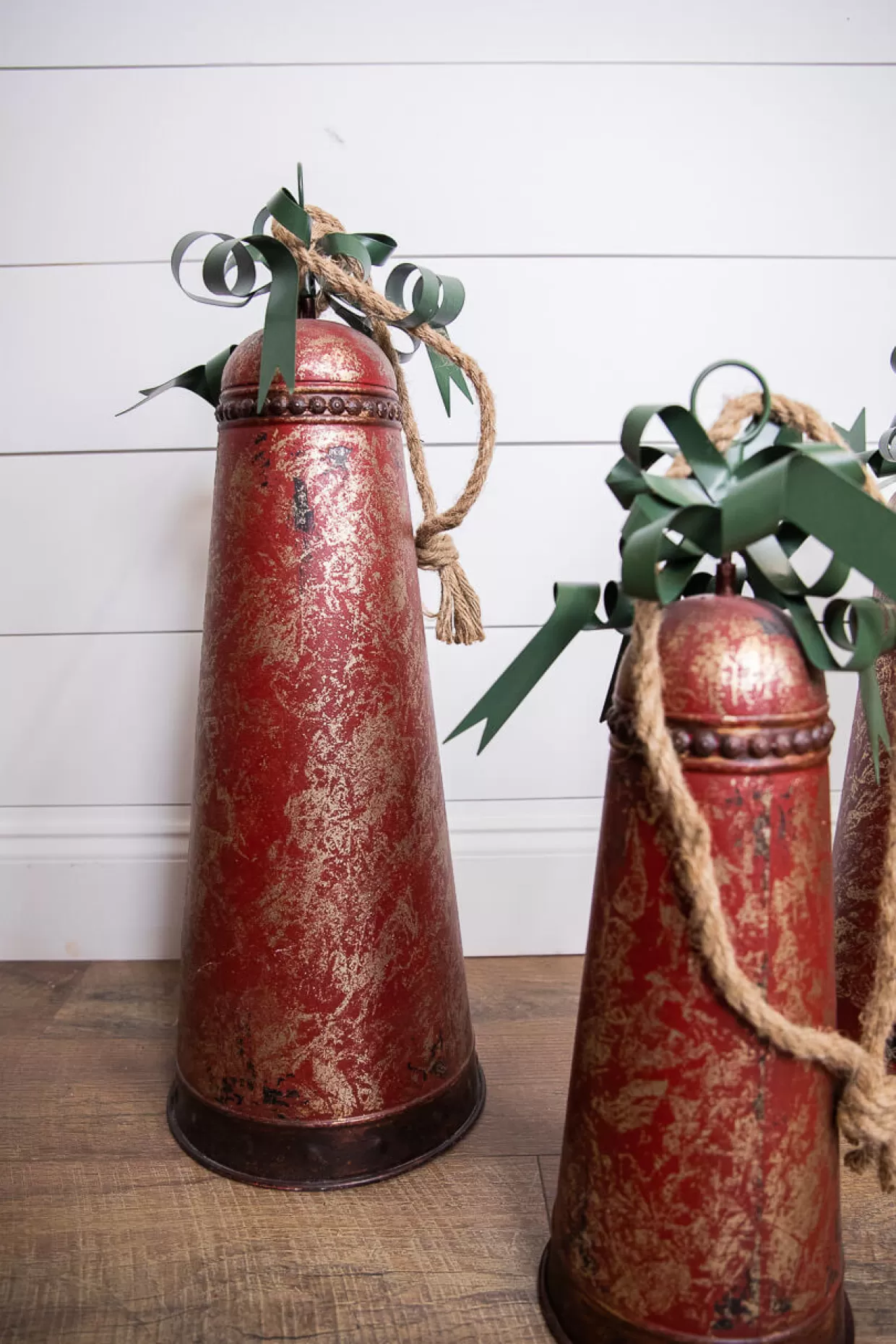 Decorator's Warehouse Metal Holiday Bells With Bow & Jute Hanger - Set Of 3