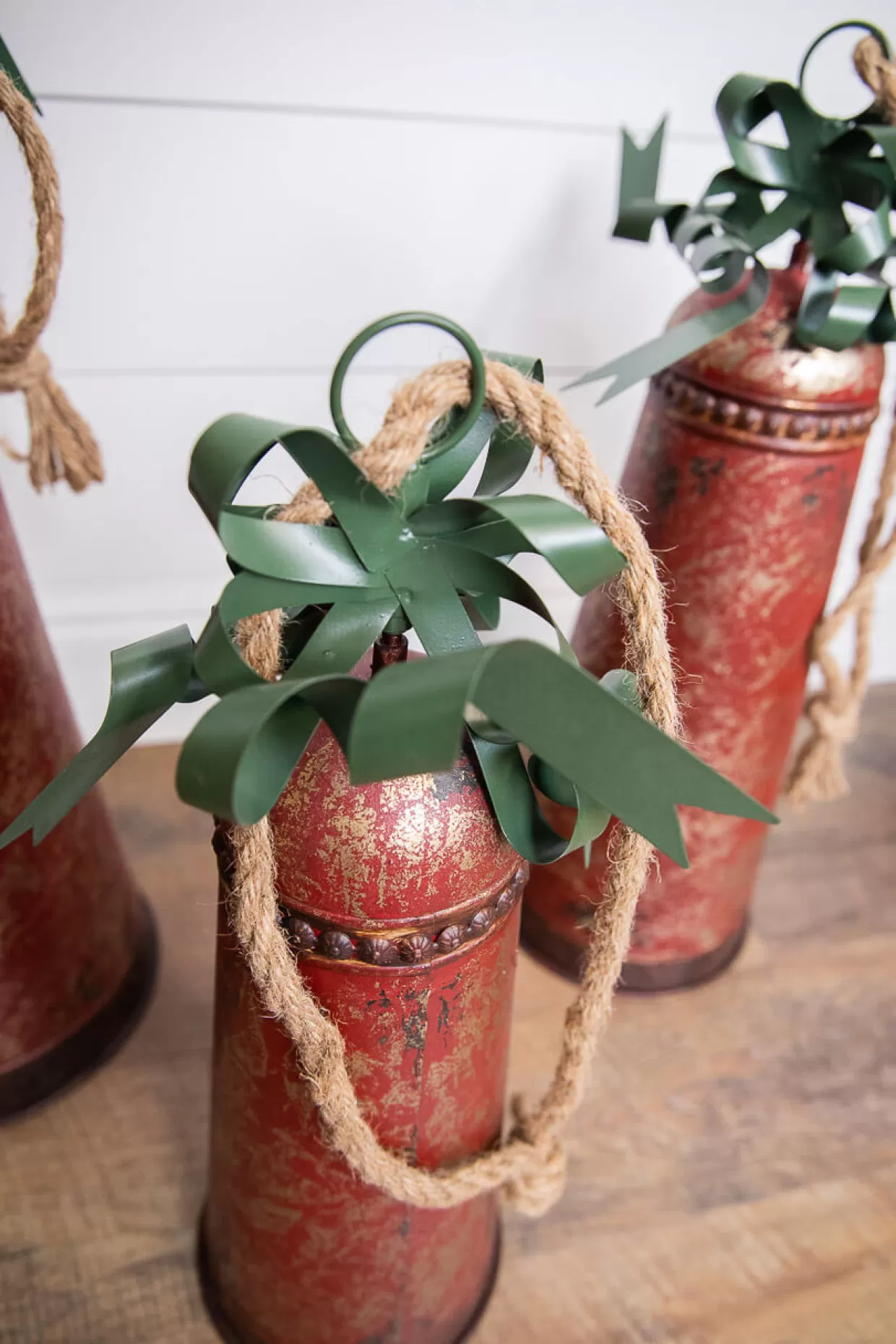 Decorator's Warehouse Metal Holiday Bells With Bow & Jute Hanger - Set Of 3